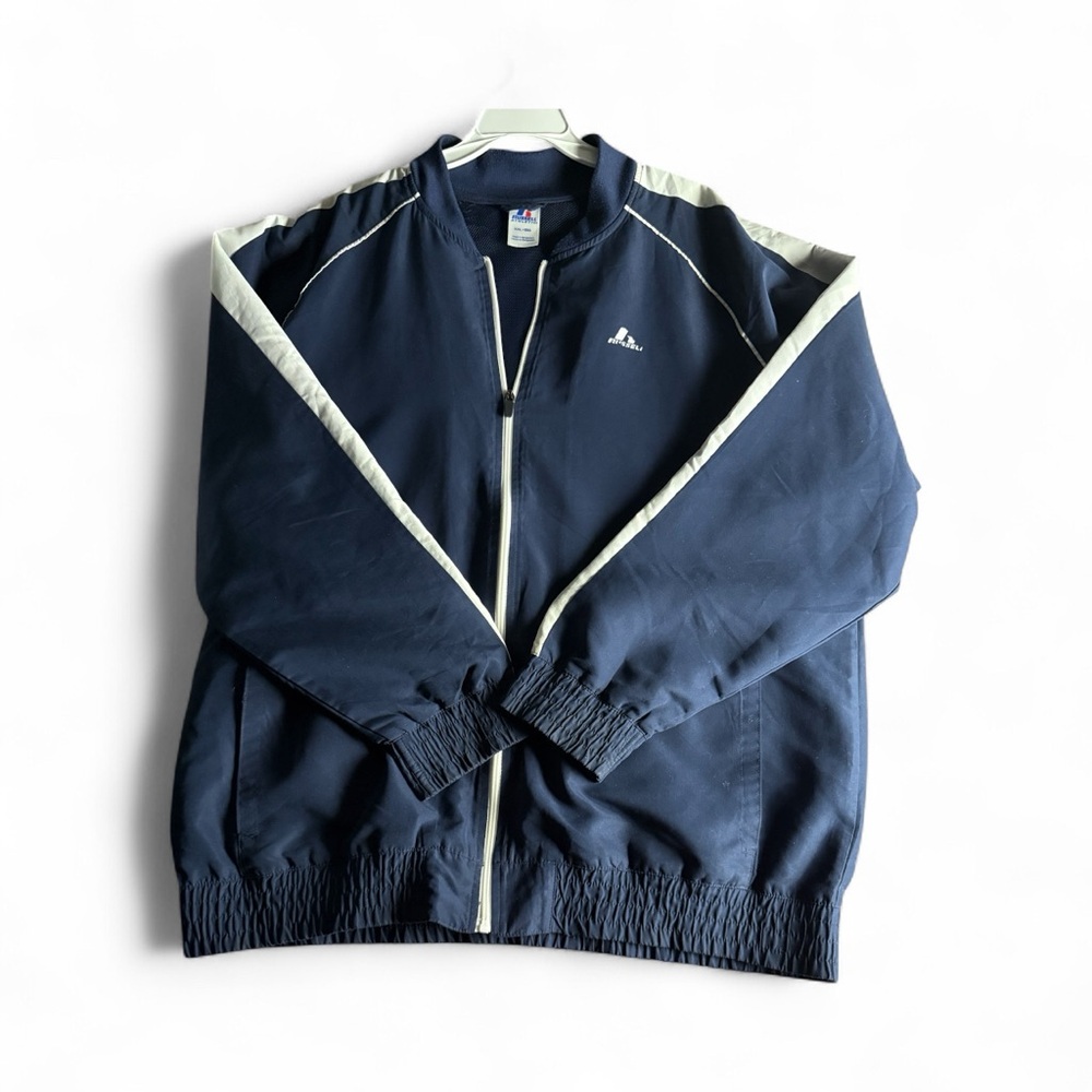 Russell Athletic VTG Y2K Navy and White Jacket Oversized Zip closure SZ XXL